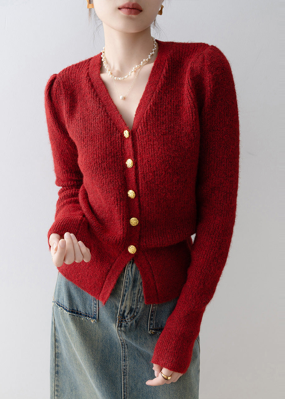 Women Mulberry V Neck Silm Fit Knit Cardigans Winter