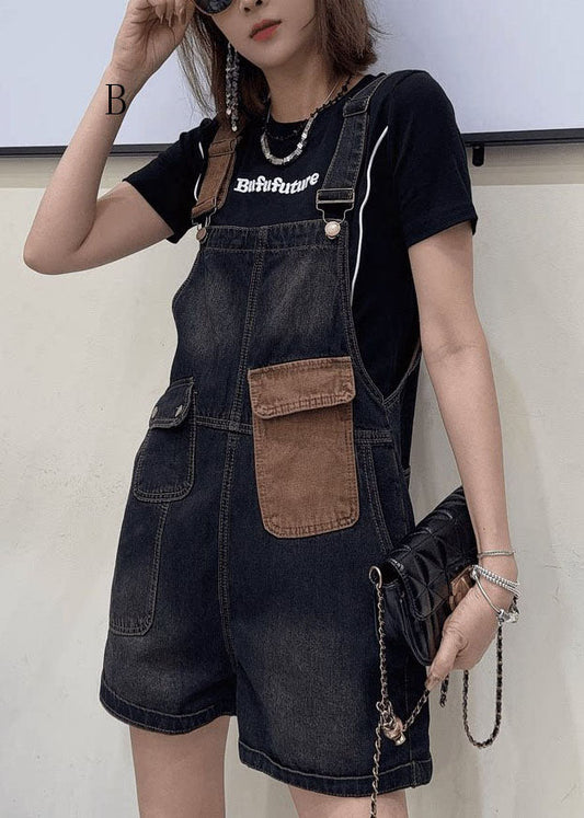 Women Pockets Patchwork Loose Denim Jumpsuits Summer