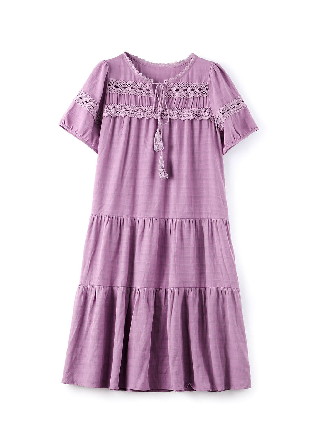 Women Purple Hollow Out Embroidered Cotton Dress Summer