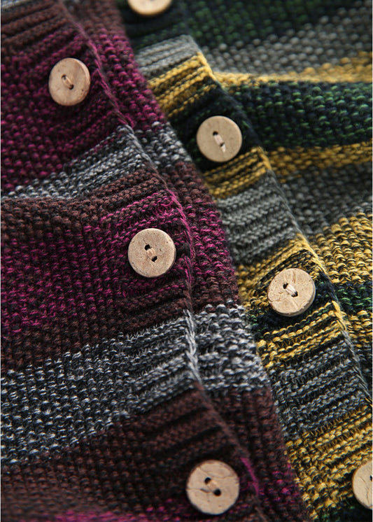 Women Purple Oversized Striped Knit Cardigans Winter