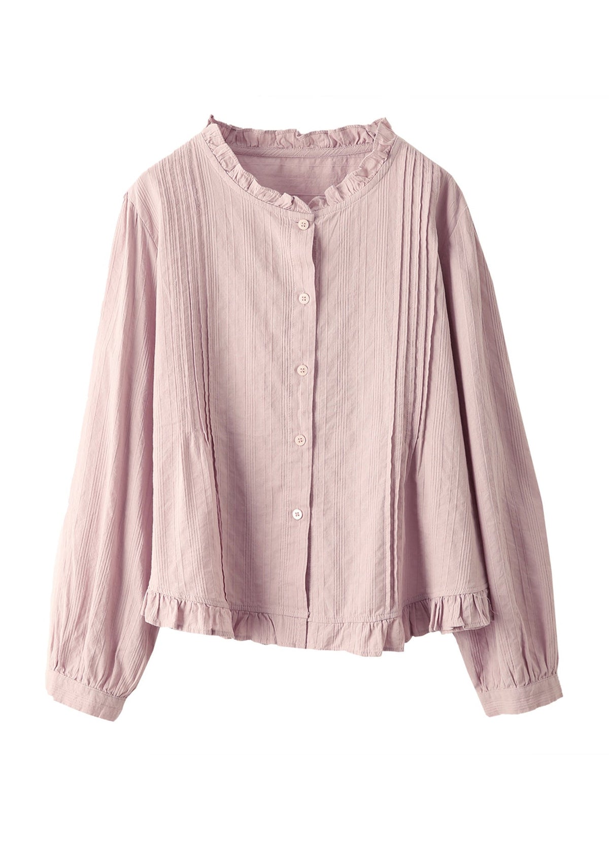 Women Purple Ruffled Button Patchwork Cotton Shirt Fall