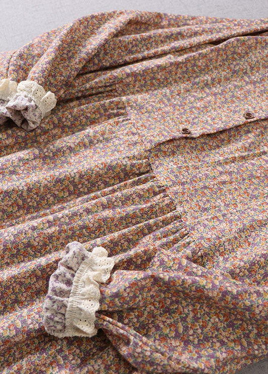 Women Purple Ruffled Print Cotton Maxi Dress Spring