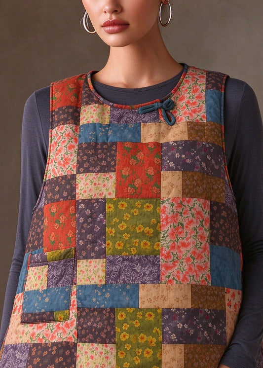Women Rainbow Patchwork Warm Fleece Waistcoat Sleeveless