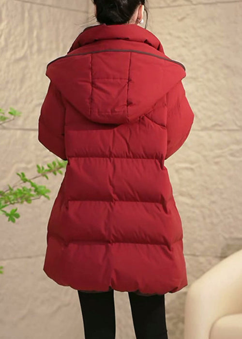 Women Red Hooded Removable Pockets Patchwork Duck Down Down Coats Winte
