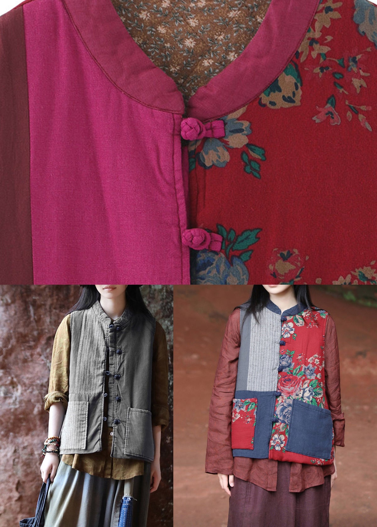 Women Red O-Neck Warm Fleece Waistcoat Sleeveless
