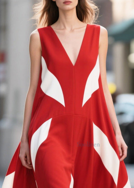 Women Red Print Exra Large Hem Chiffon Long Dress Summer