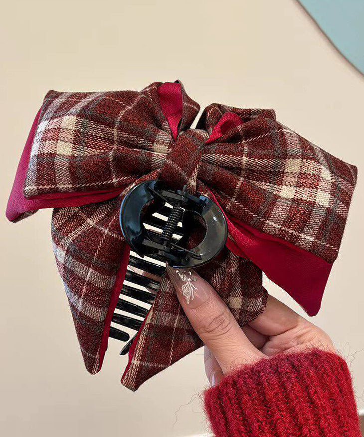 Women Red Resin Cotton Fabric Plaid Hairpin
