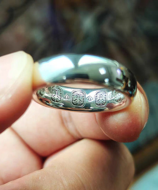 Women Silk Plain Ring Carving Silver Rings