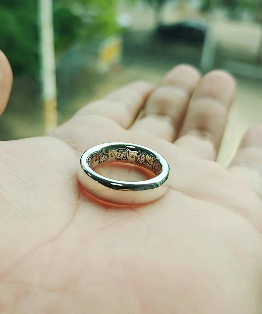 Women Silk Plain Ring Carving Silver Rings