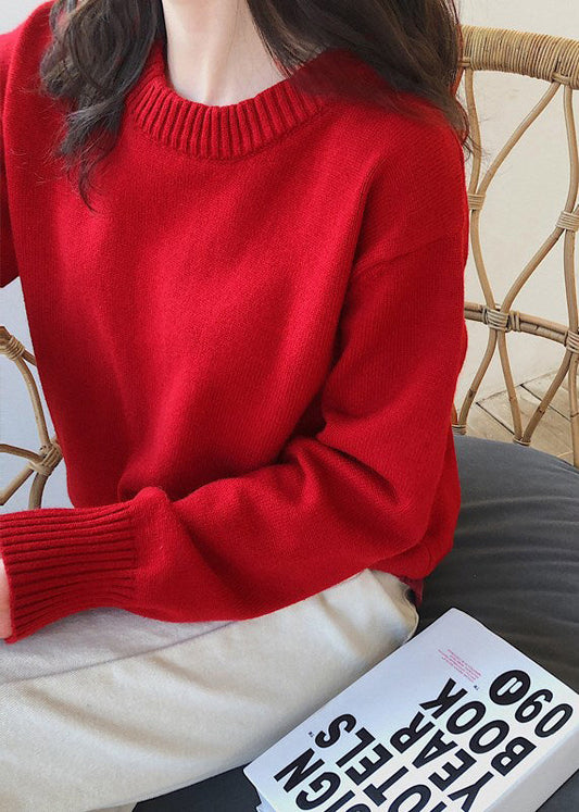 Women Simple Blue O Neck Knit Sweaters Spring