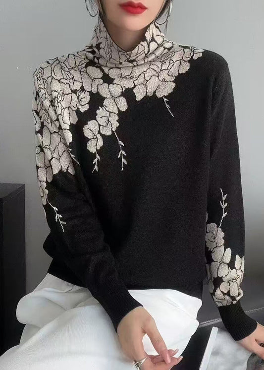 Women Turtle Neck Print Knit Sweaters Fall