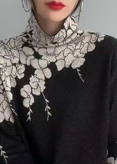 Women Turtle Neck Print Knit Sweaters Fall