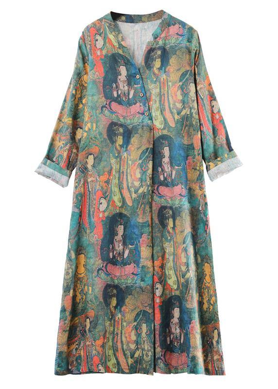 Women V Neck Spring Clothes Tutorials Character Print Maxi Dresses - SooLinen