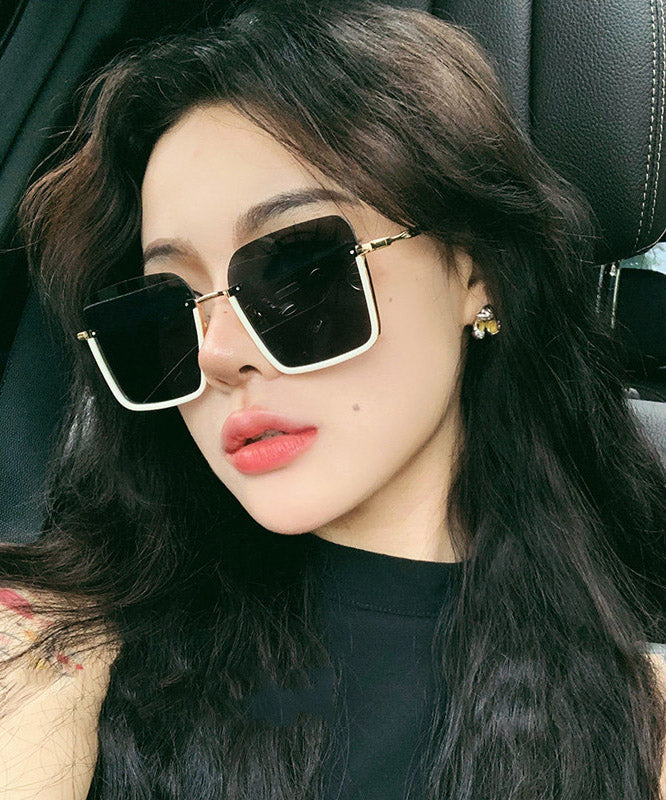 Women White Metal Patchwork Ultraviolet-Proof Sunglasses