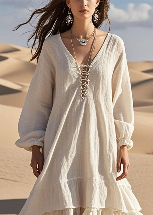 Women White Oversized Ruffles Cotton Long Dress Spring
