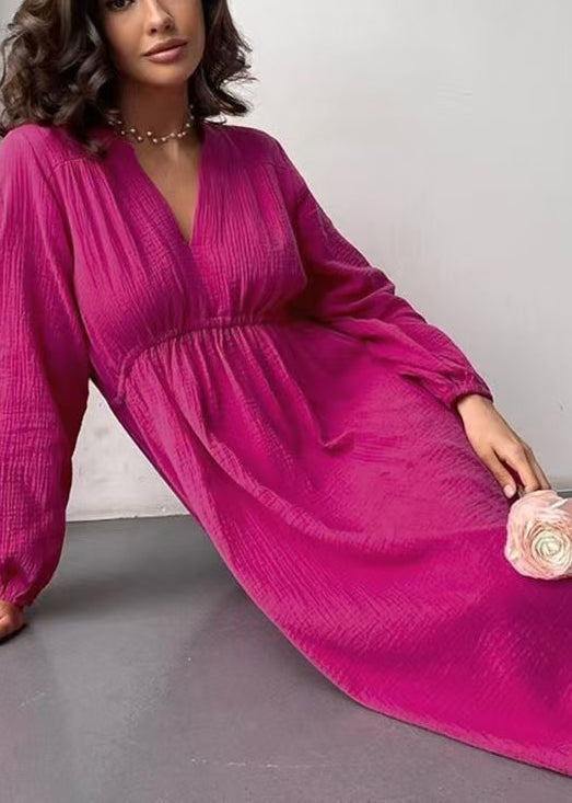 Women White V Neck Cotton Pajama Dress Fall