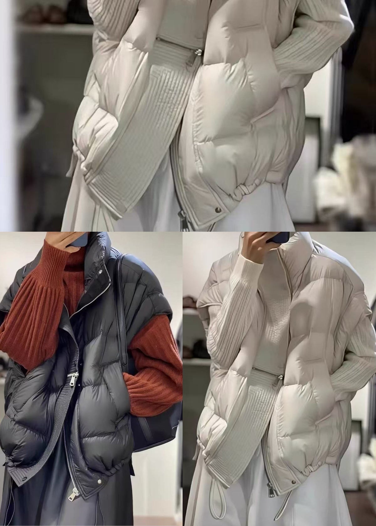 Women White Zip Up Drawstring Fine Cotton Filled Vests Winter