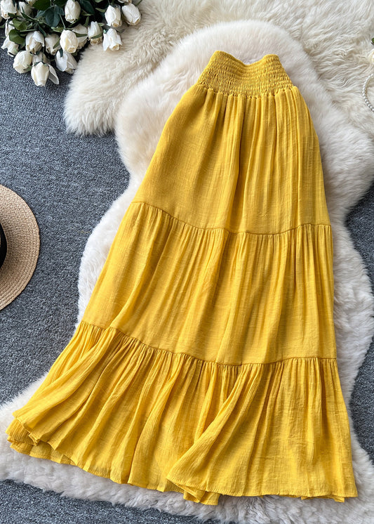 Women Yellow High Waist Patchwork Cotton Skirts Summer