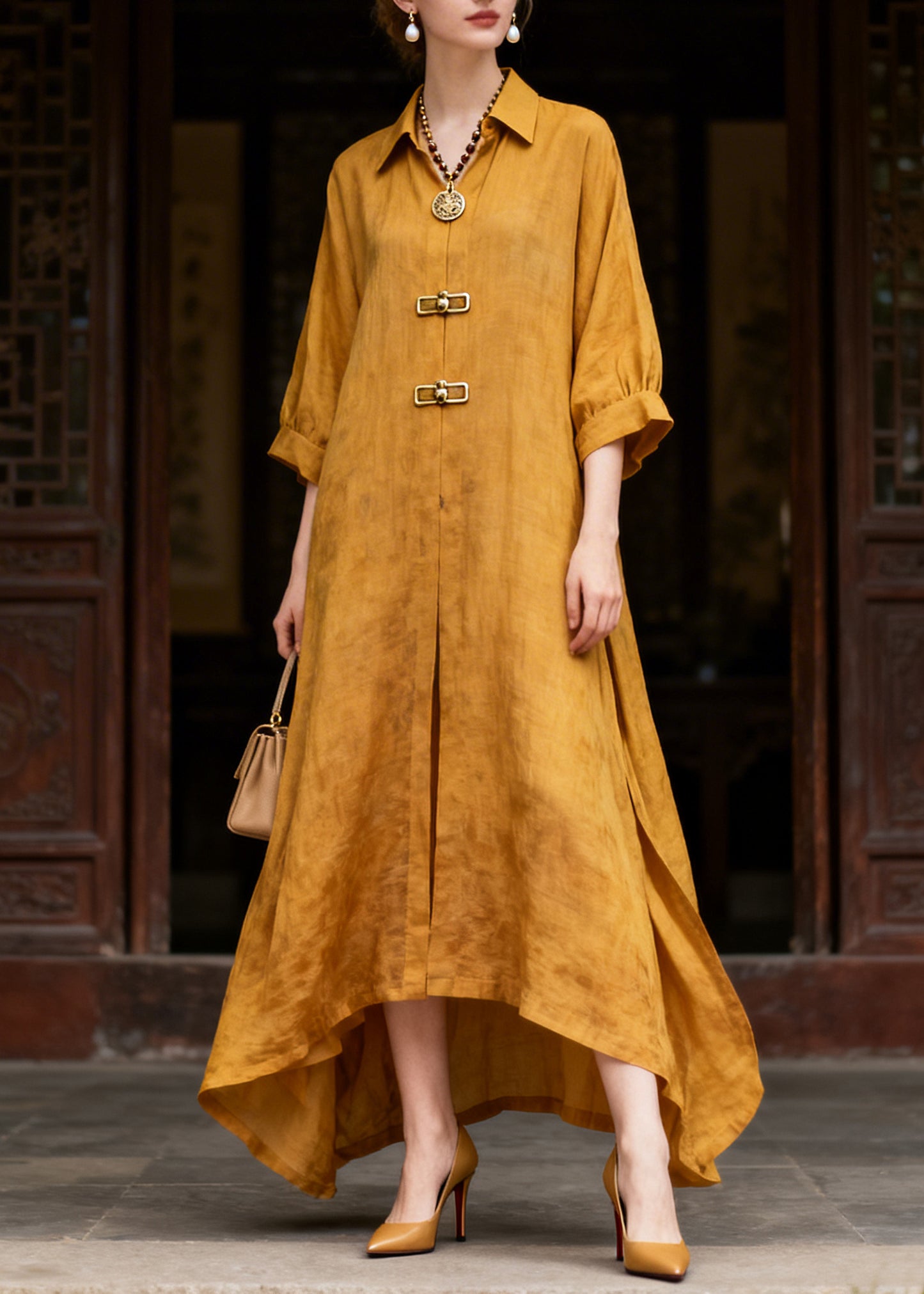 Women Yellow Oversized Cotton Vacation Dresses Summer
