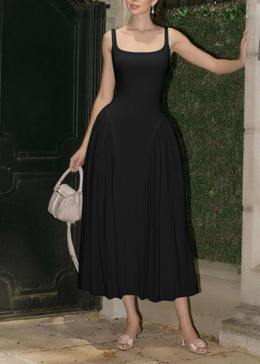 Women Yellow Square Collar Wrinkled Patchwork Cotton Dress Summer