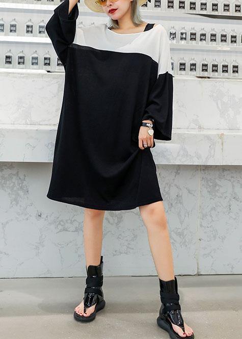 Women black Cotton Wardrobes patchwork cotton Dresses - SooLinen