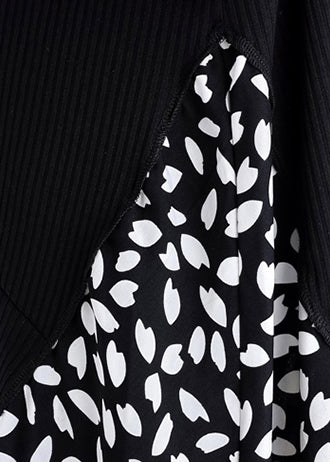 Women black Cotton tunic dress Casual pattern patchwork false two pieces oversized Summer Dresses