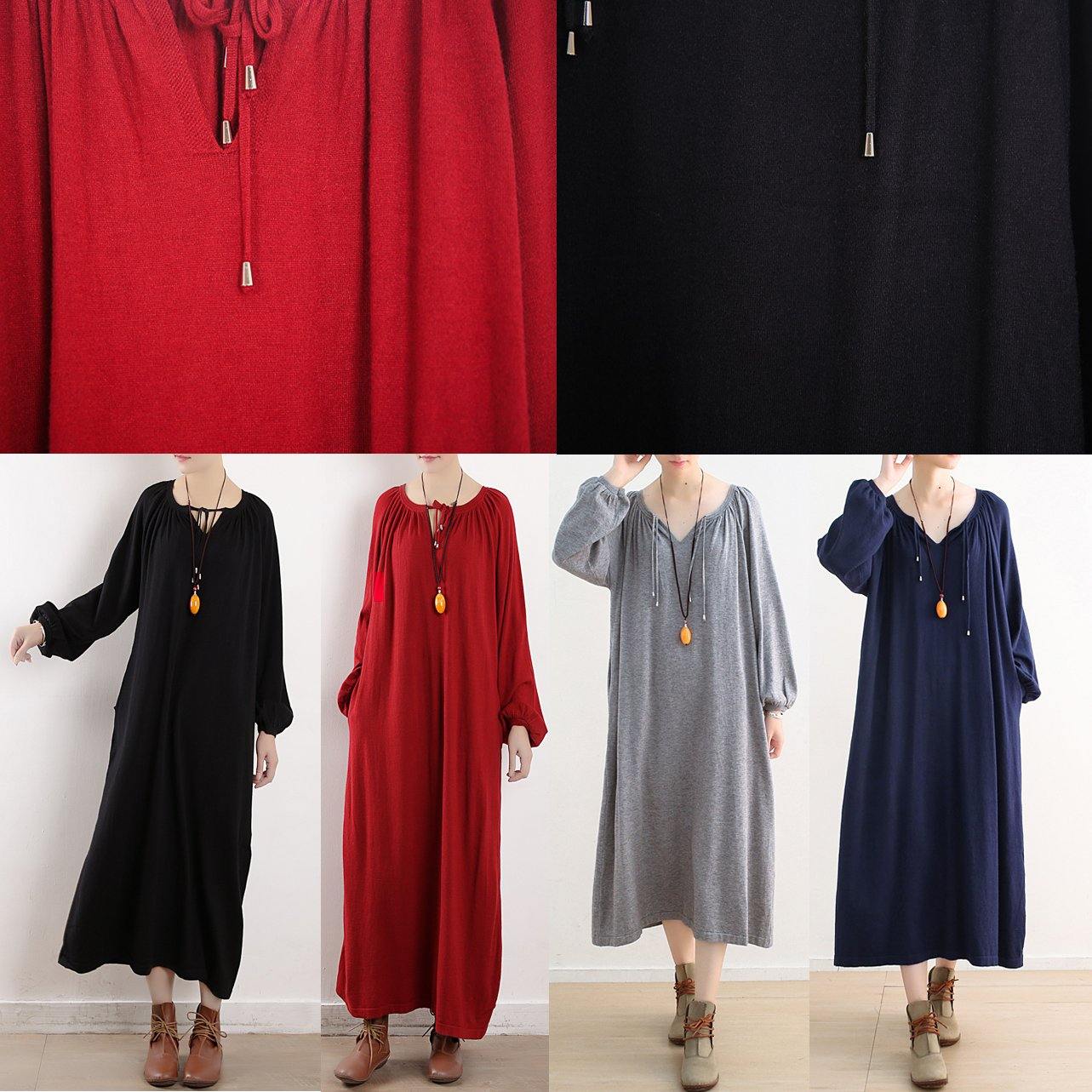 Women black Sweater dresses plus size o neck Cinched oversized fall knitwear - SooLinen