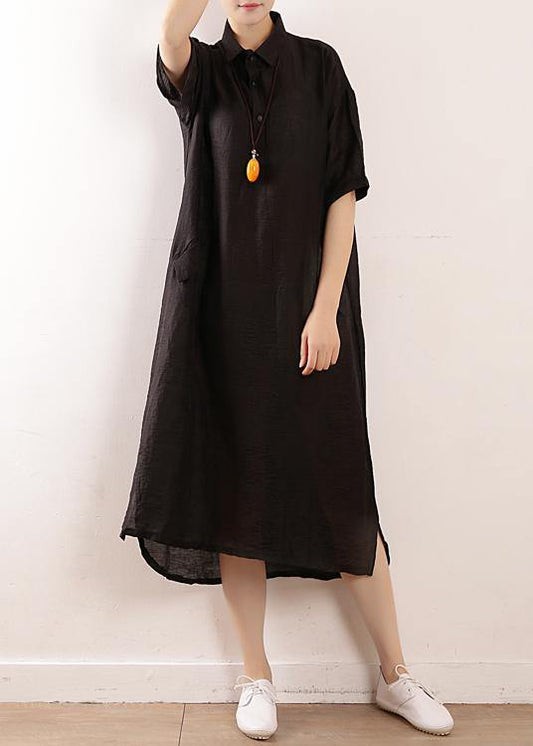 Women black clothes Metropolitan Museum Photography side open Maxi summer Dresses - SooLinen