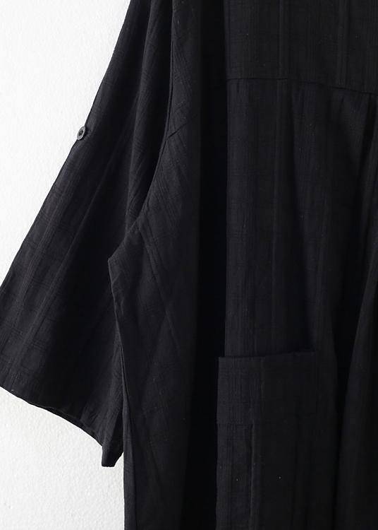 Women black cotton quilting dresses o neck Batwing Sleeve Maxi Dresses - SooLinen