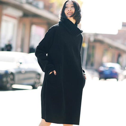 Women cotton quilting clothes boutique high neck Sleeve black Art Dress spring