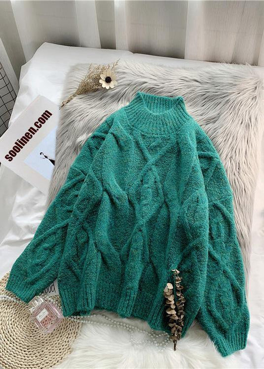 Women green Sweater dress outfit plus size high neck thick daily knit dress - SooLinen