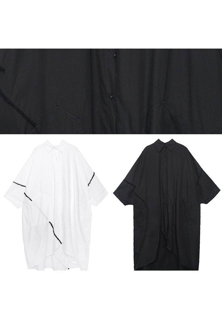 Women lapel asymmetric Tunics Tutorials white Dress - SooLinen