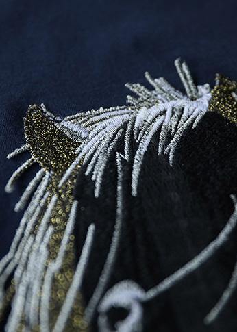 Women navy Cotton outfit o neck embroidery oversized summer Dress - SooLinen