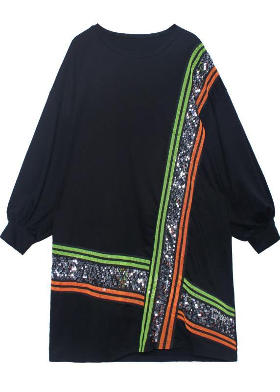 Women o neck Sequined quilting dresses Shape black Plus Size Dress - SooLinen