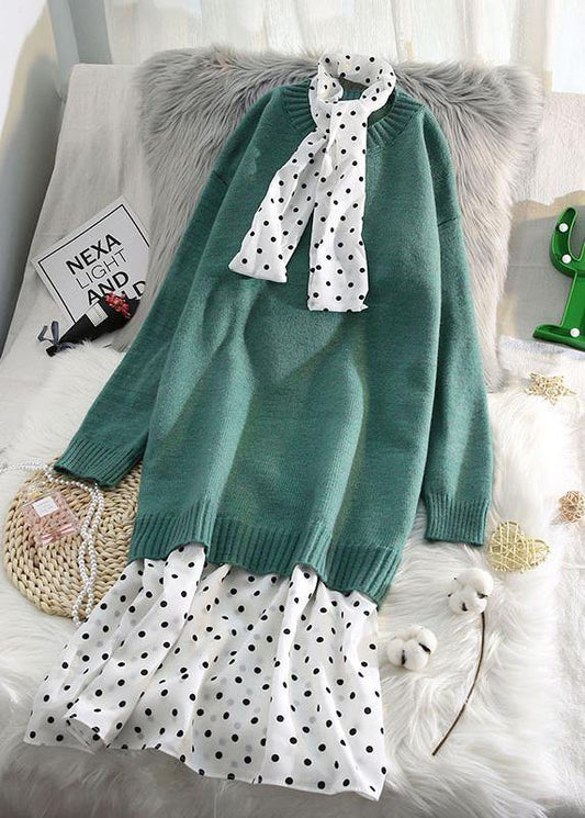 Women o neck patchwork Sweater outfits plus size blue Fuzzy sweater dresses - SooLinen