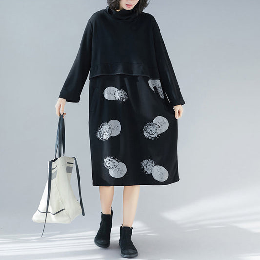 Women patchwork Cotton tunics for women Korea design black Plus Size Dresses