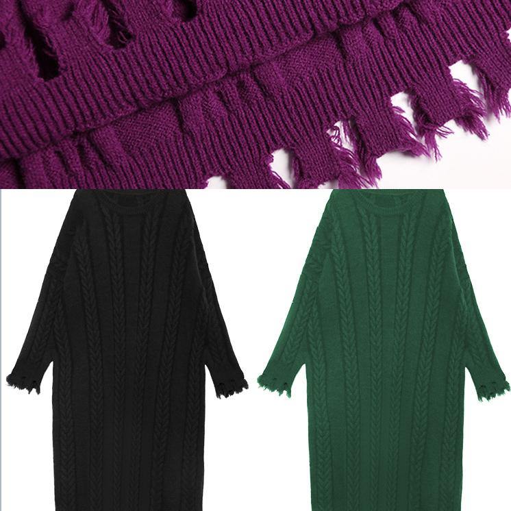 Women purple Sweater dresses Refashion cable Largo tassel sweater dress - SooLinen