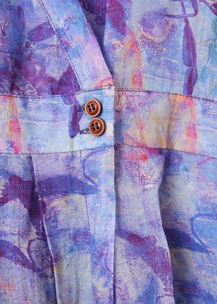 Women purple print cotton clothes v neck Cinched Plus Size Clothing Dress - SooLinen