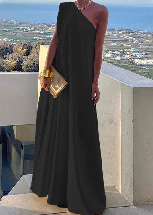 Women's White One Shoulder Solid Long Dress Summer