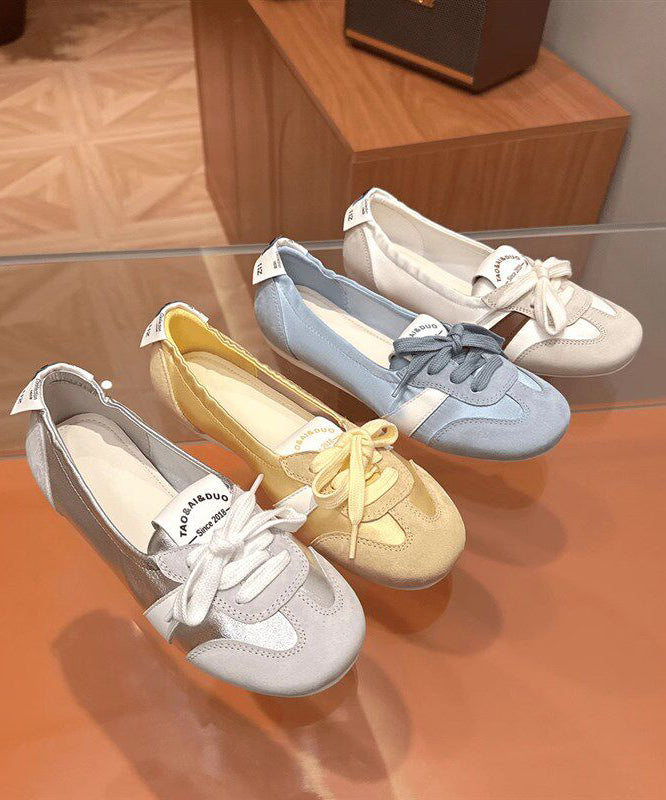 Yellow Flat Shoes For Women Suede Fashion Splicing Lace Up