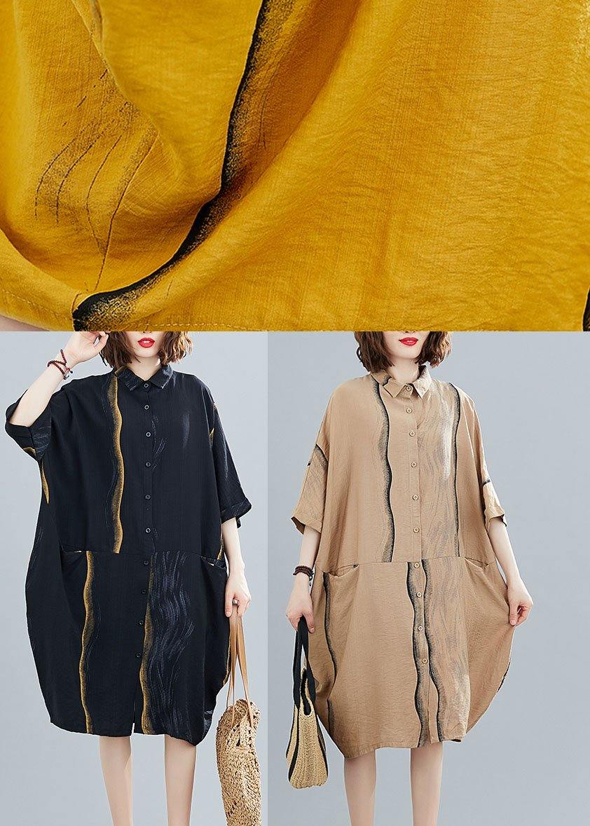 Yellow Peter Pan Collar Button Summer Party Dresses Half Sleeve - SooLinen