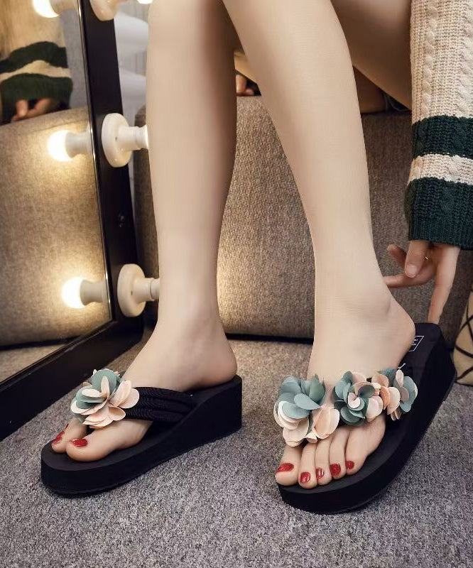 Yellow Platform Faux Leather Elegant Flower Thong Sandals