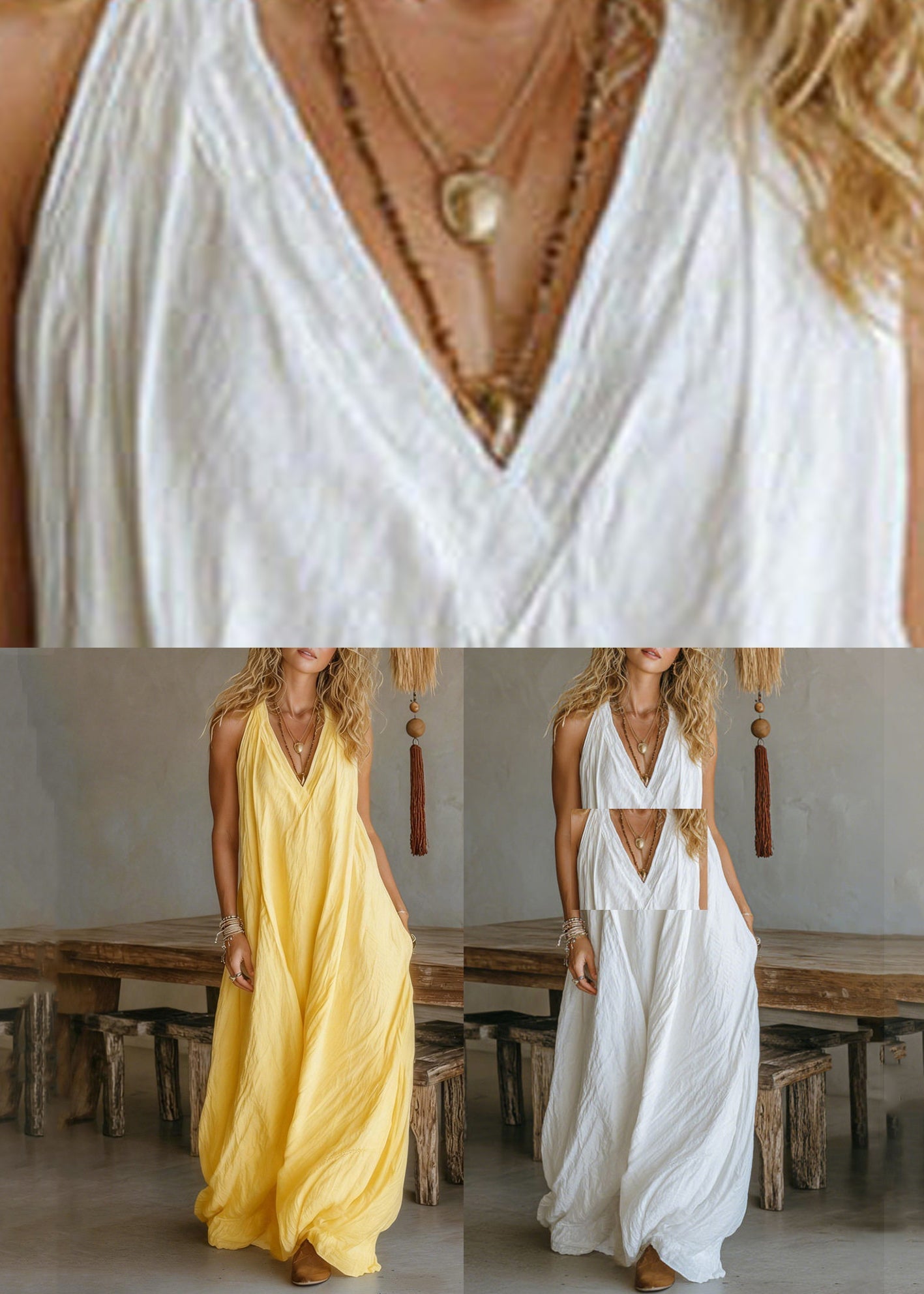Yellow Pockets Patchwork Solid Long Dresses Summer