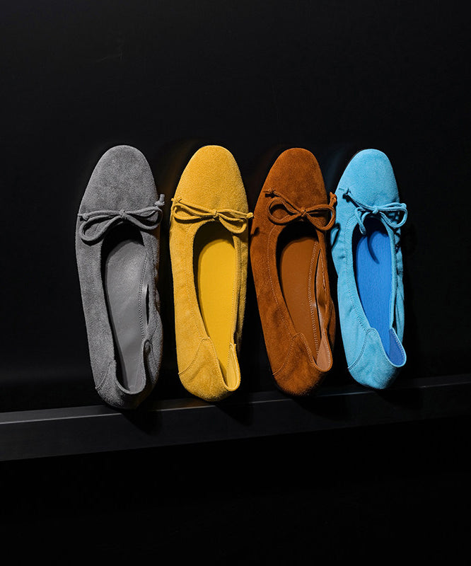 Yellow Suede Bow Splicing Comfy Flat Shoes For Women