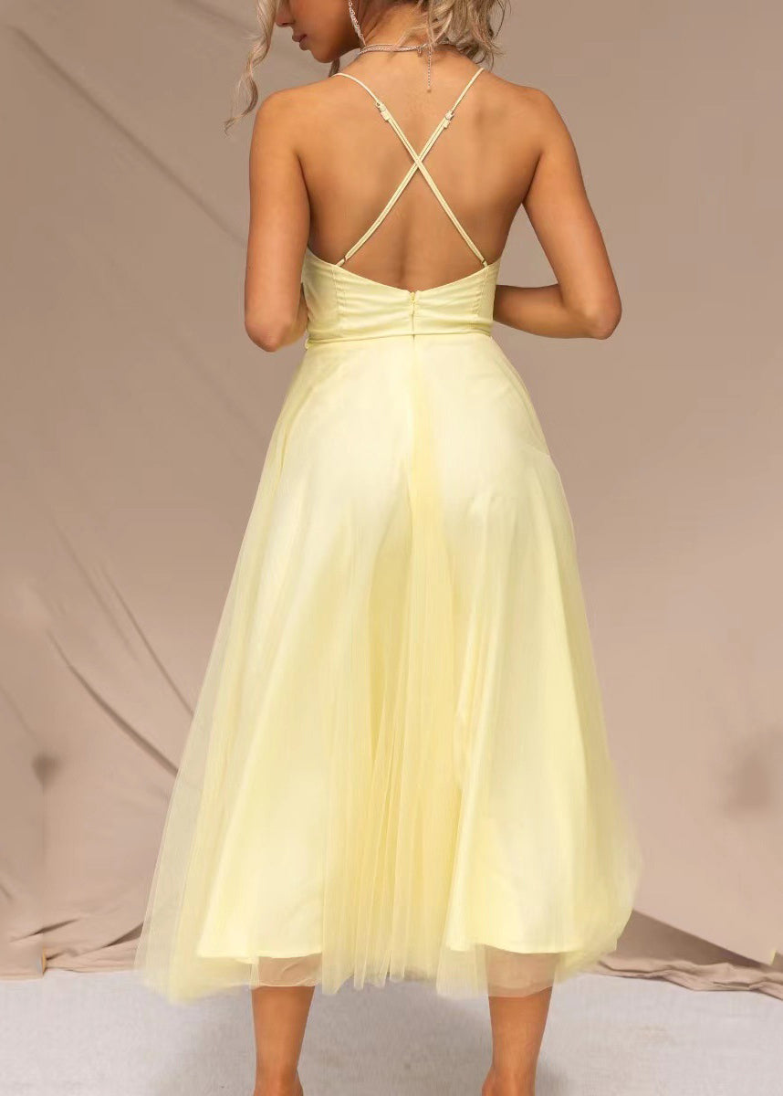 Yellow Tunic Tulle Tulle Maxi Spaghetti Strap Dress Summer