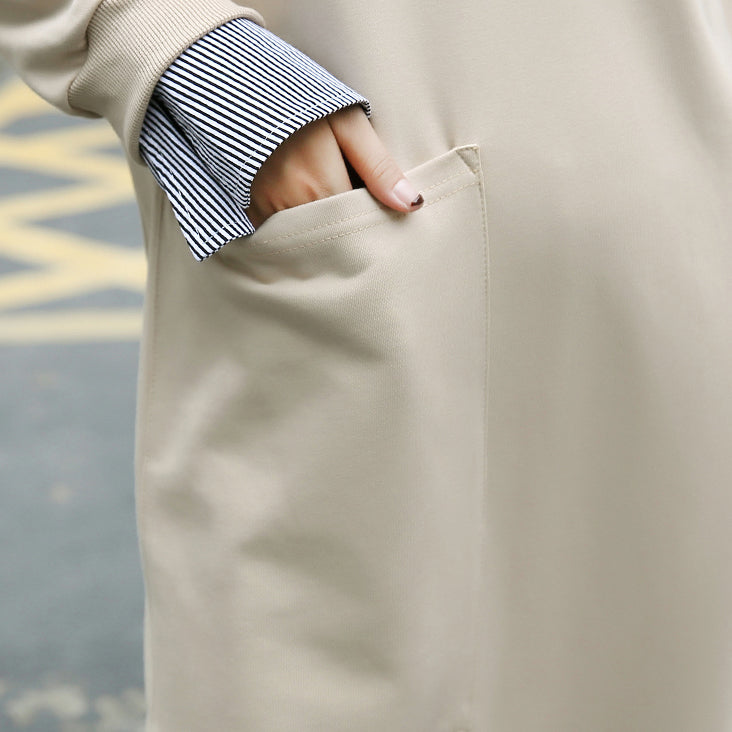 baggy khaki cotton caftans plus size clothing O neck traveling clothing 2018 pockets patchwork autumn dress