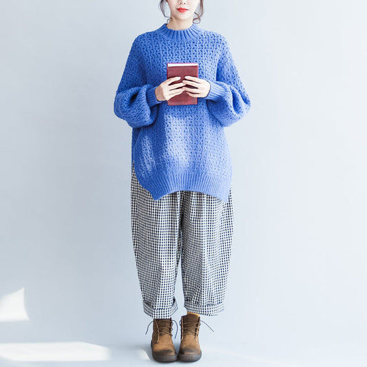 blue stylish casual cotton knit tops oversize autumn 2025 warm sweater