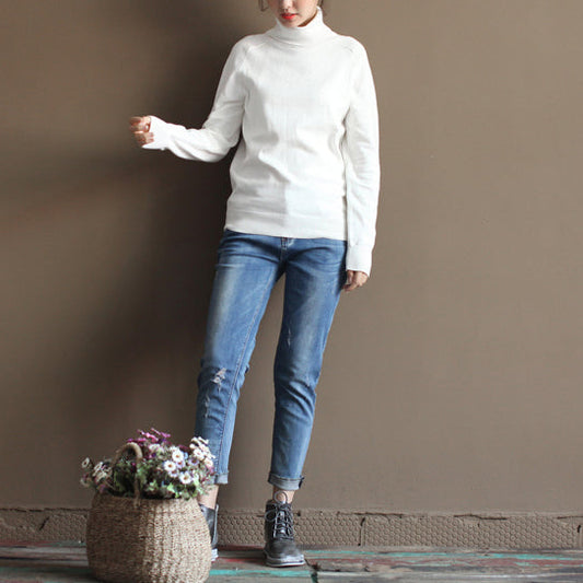 chunky white sweater plus size knitted blouses boutique high neck top wild