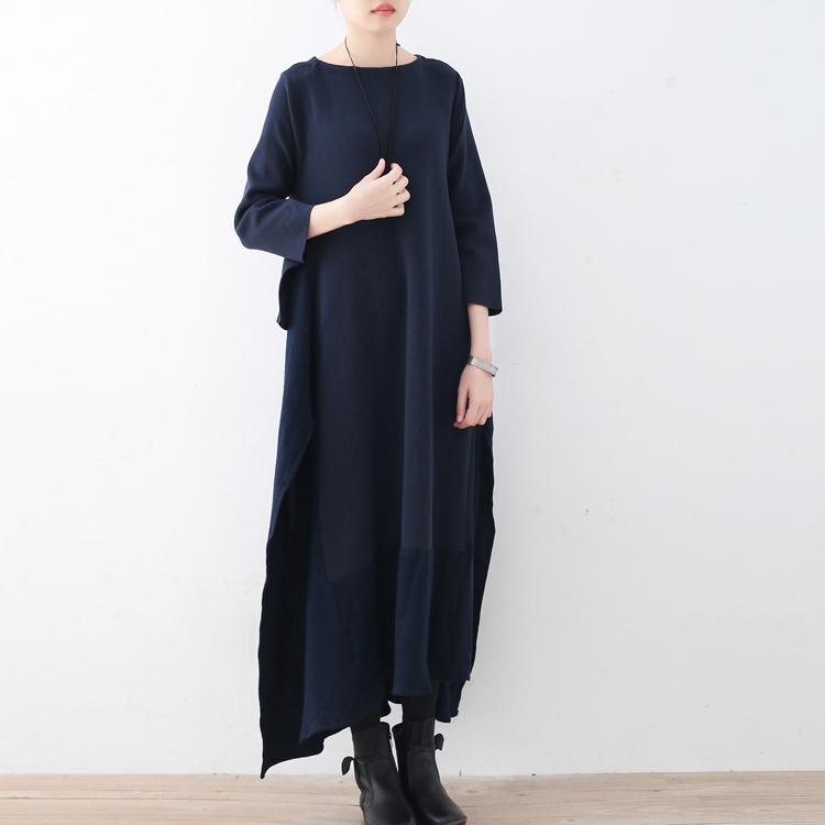 chunky bark blue knit dress trendy plus size fall dresses women side open pullover faux two pieces