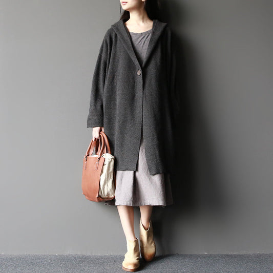 dark gray fashion woolen sweater coats plus size elegant casual long sleeve knit cardigans